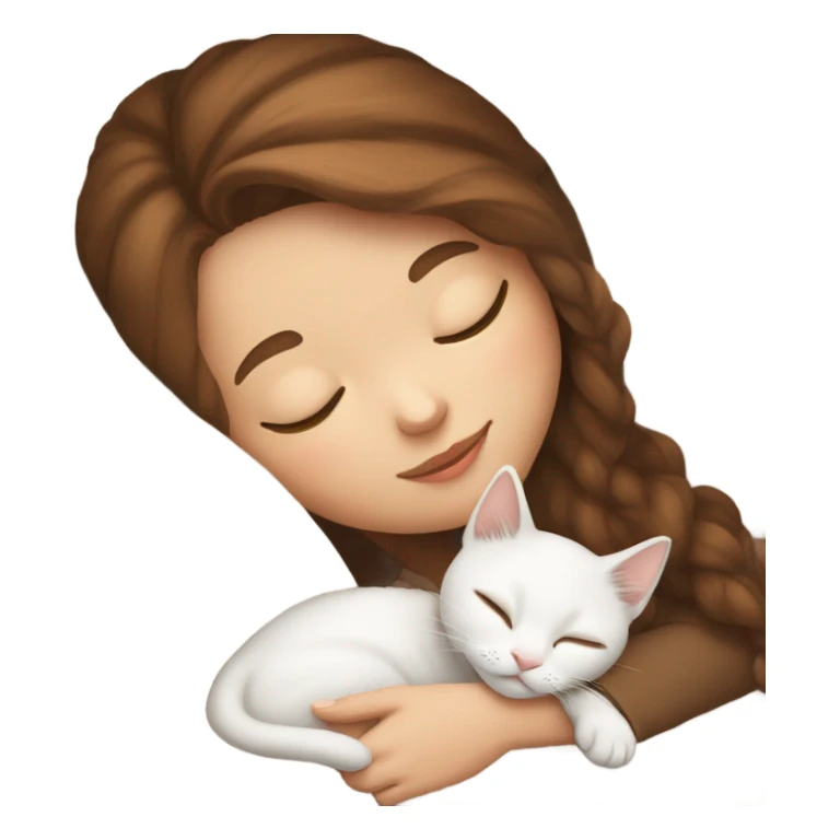 White girl brown hair sleeping with white kitty sticker