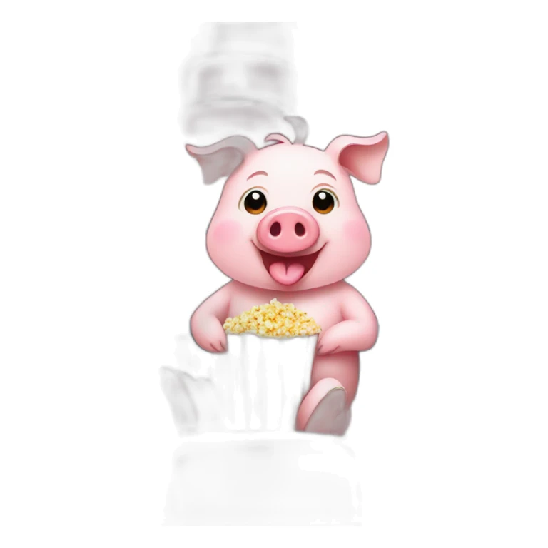 Cute pig sitting on a chair in cinema with popcorn sticker