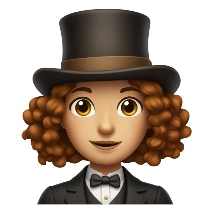 freckled girl with brown hair with top hat sticker