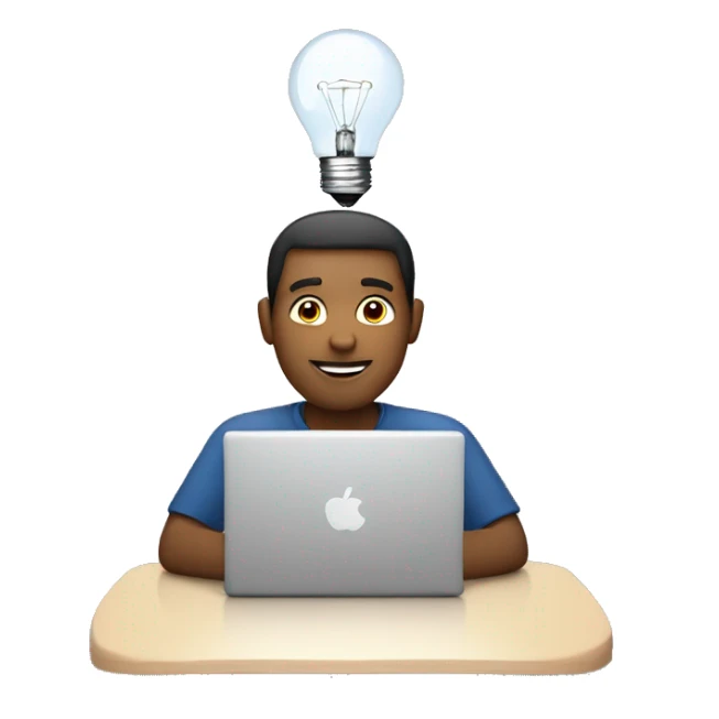 man with laptop and light bulb above head sticker