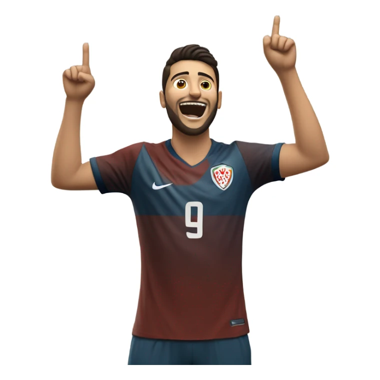 Arda Güler celebrating a goal: his right hand firmly placed on his chest while his left hand is raised and pointing towards the sky, capturing a moment of youthful exuberance, gratitude, and joy sticker