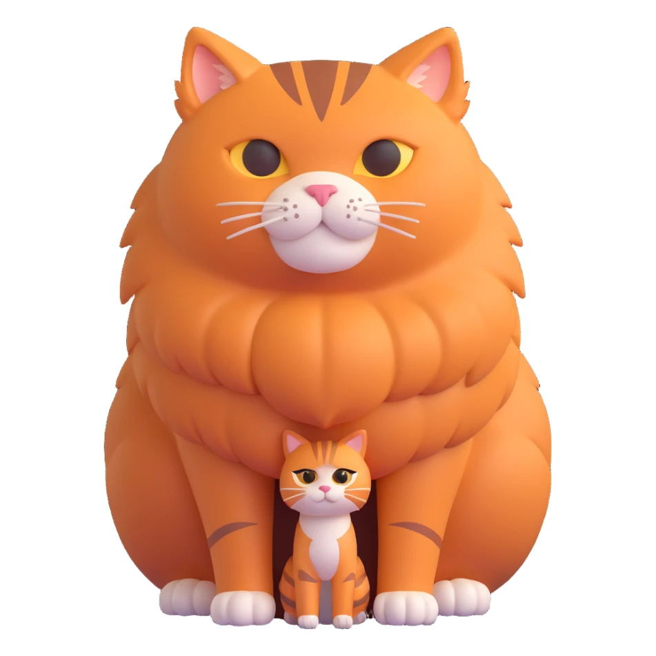 fluffy giant cat with a small human in the middle, surrounded by a warm colorful background sticker