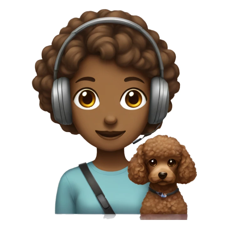 Girl in headphone with brown poodle sticker