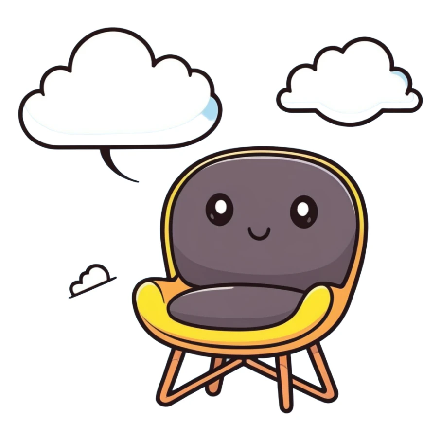 Cute chair with expressive eyes and tiny wings flying through clouds sticker