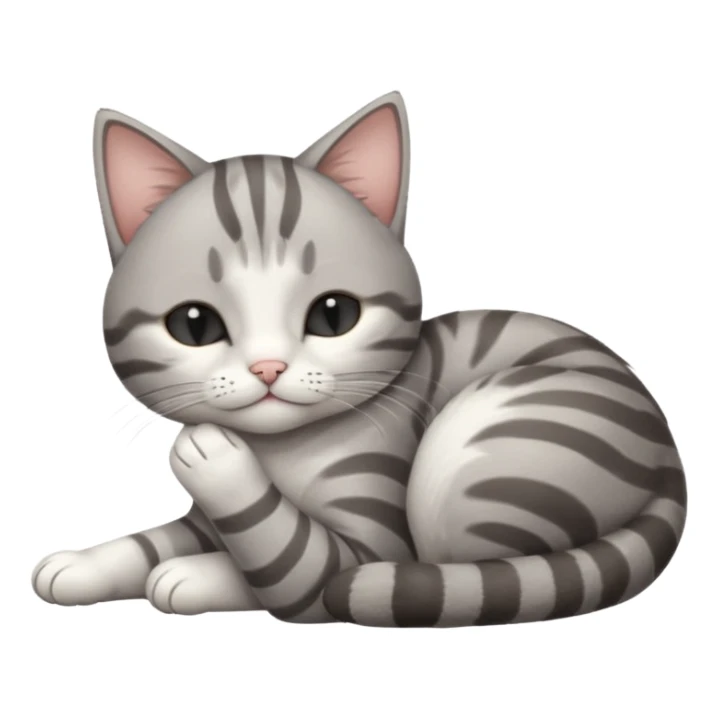 1 grey and white small cat with its eyes closed lying down leaning on his elbow with his paw curled under his head holding it up sticker