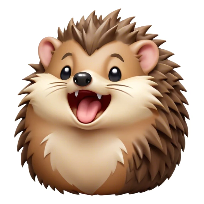 Cinematic Cute Yawning Hedgehog Portrait Emoji, Head tilted slightly with a dramatic, wide-open yawn, showcasing a soft, downy brown Fur with tiny, droopy ears and eyes barely open in drowsy contentment, Simplified yet irresistibly adorable features, highly detailed, glowing with a soft, cozy glow, high shine, relaxed yet expressive, stylized with a touch of natural whimsy, bright and endearing, soft glowing outline, capturing the essence of a sleepy yet affectionate hedgehog, so drowsy it feels like it could curl up out of the screen for a nap! sticker