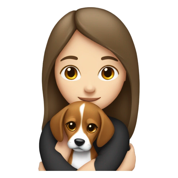 White girl with dark long hair hugs beagle sticker