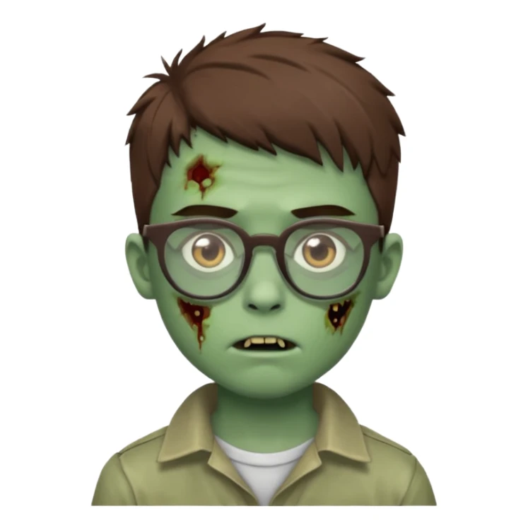 boy zombie with a brown wolfcut haircut and glasses sticker