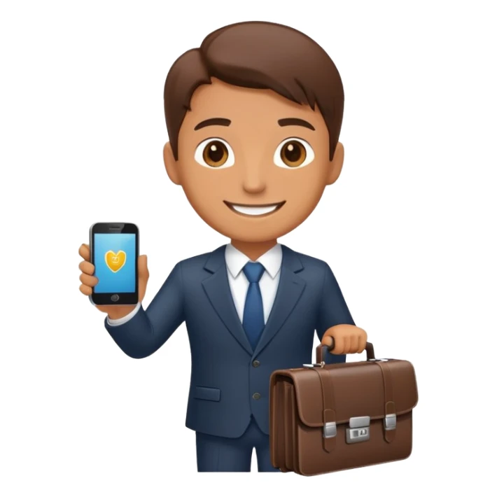 Sales representative with smartphone and briefcase closing a deal sticker
