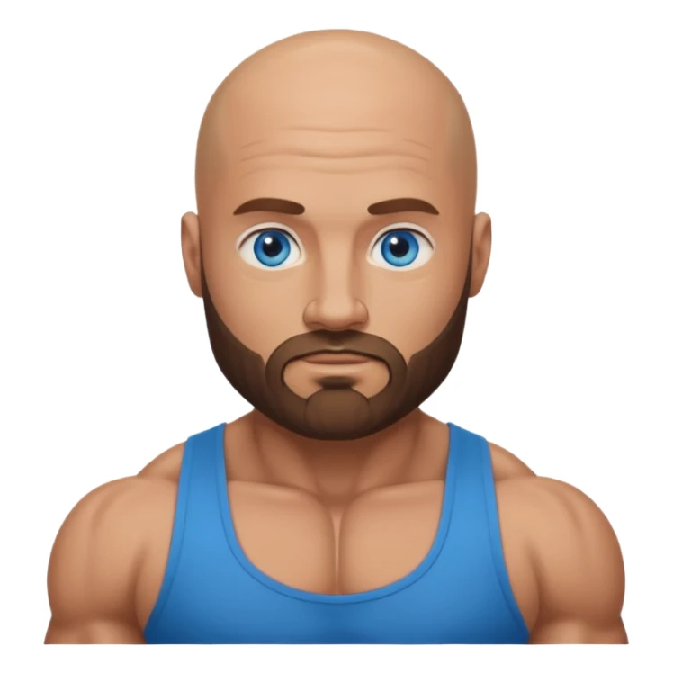 bodybuilder with bald head with a beard and blue eyes sticker