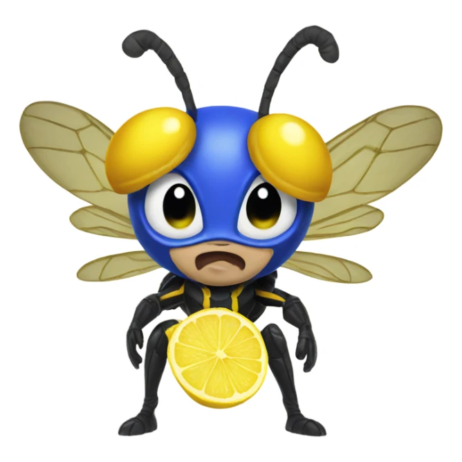 Wasp in sonic costume eating lemon sticker