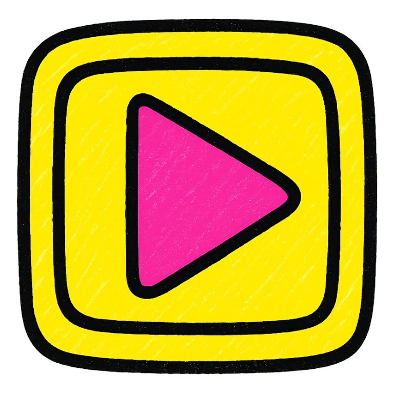 Graphic: 🎥 Play button icon (white) with yellow glow.
Animation: Play button pulses softly.
Background: Transparent.


 sticker