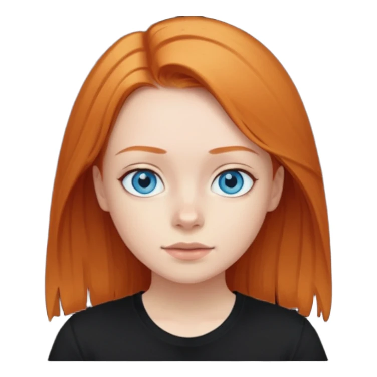 Blue eyes,ginger medium straight hair, black t-shirt girl sticker