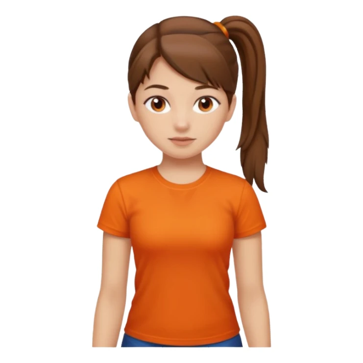 brown hair girl with orange shirt and pony tail sticker