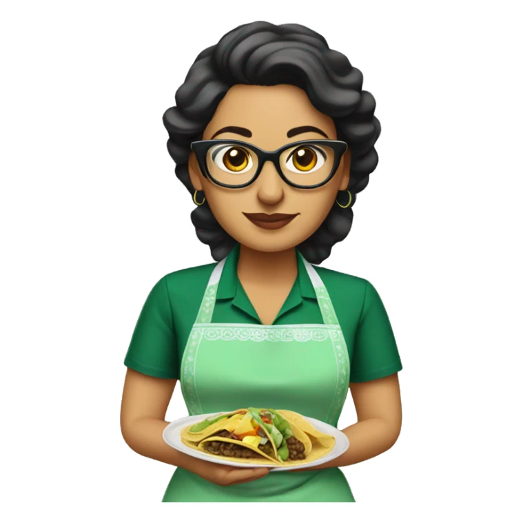 mexican lady green apron  with glasses cooking tacos sticker