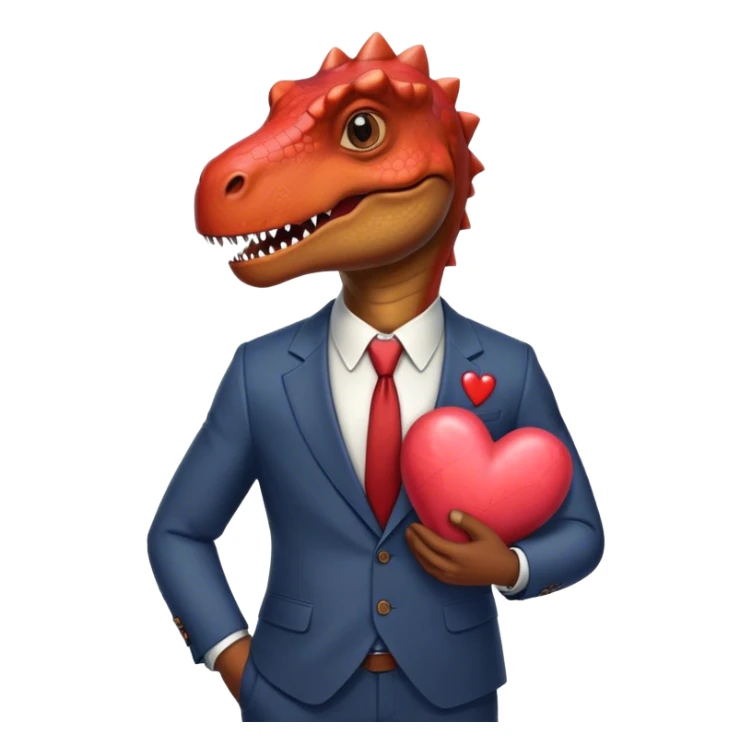 old dinosaur in a suit holding a big hear  sticker