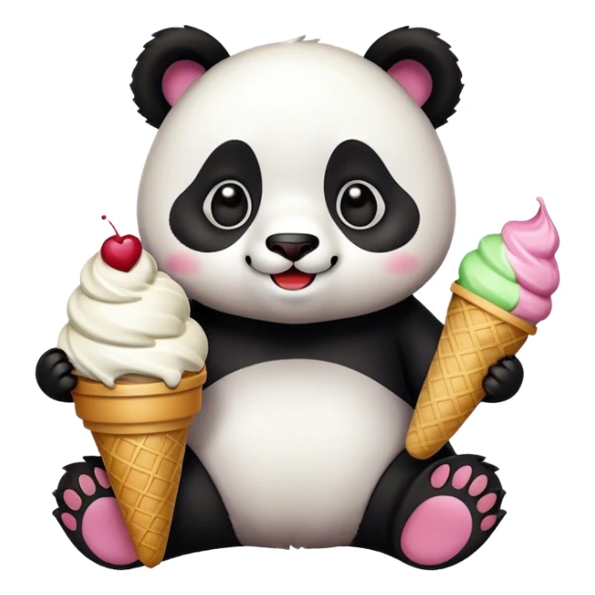 Panda eating ice cream + A happy cat emoji sticker