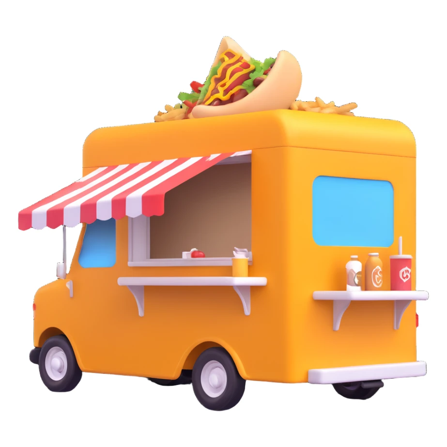 generate me a 3D shaorma food truck red sticker