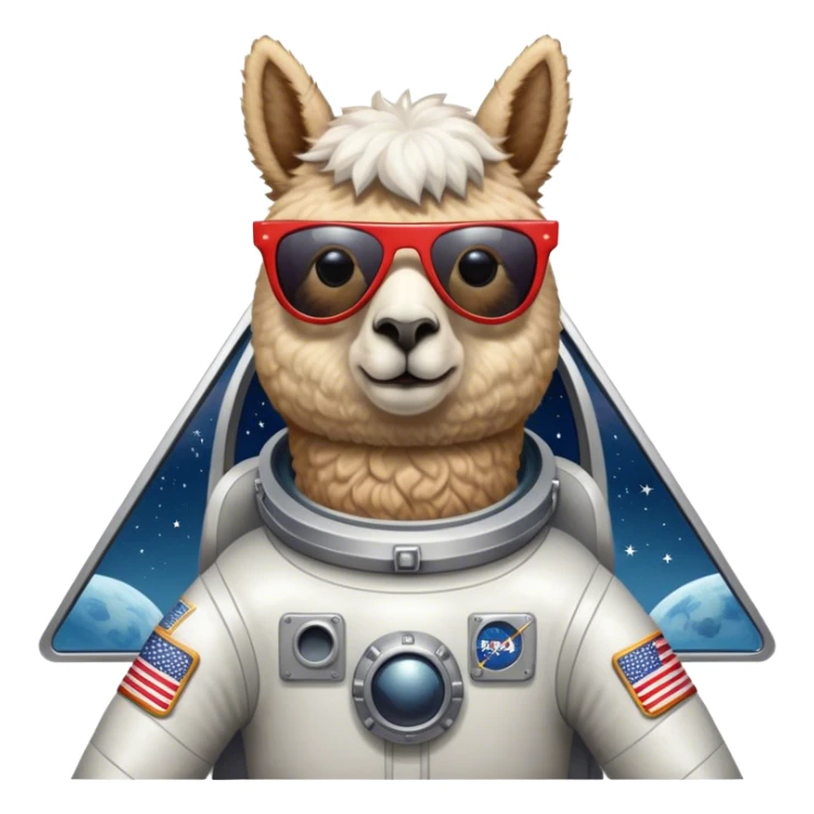 alpaca with sunglasses in rocketship flown to the moon sticker