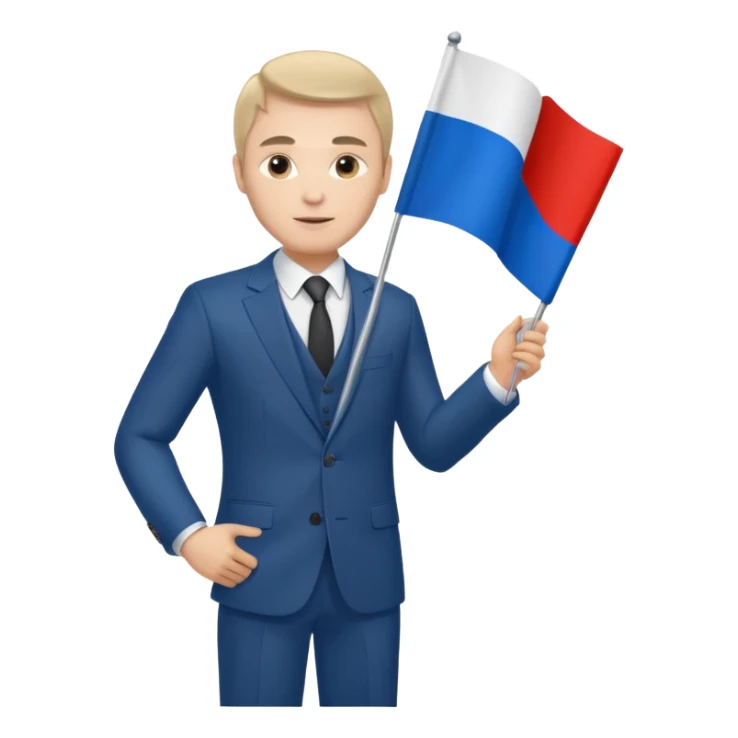 a Russian man in a suit with a Russian flag in his hand sticker
