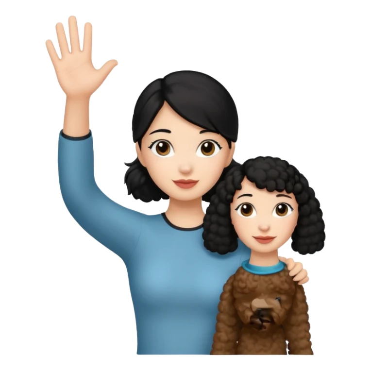 Ponytail black hair girl with brown Poodle say goodbye  sticker