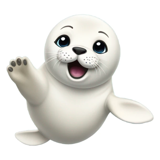fluffy harp seal happy with flippers up in the air sticker