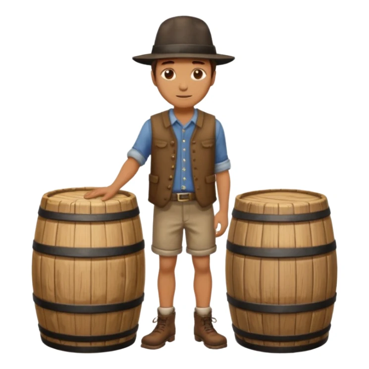 Make him stand up with 1 foot on top of the barrel sticker