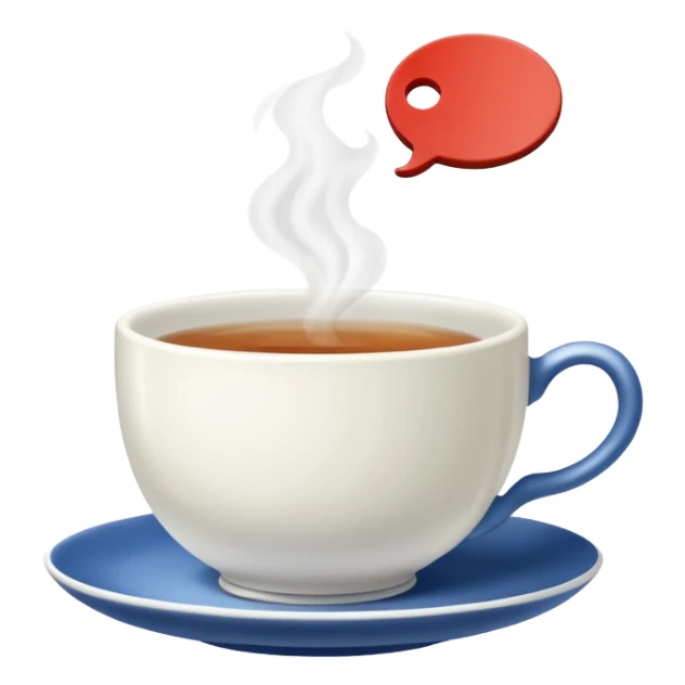 Teacup with steam rising and tea bag tag hanging over the edge sticker