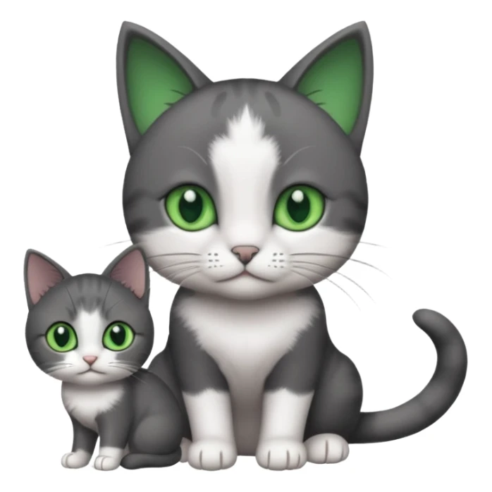 2 different coloured small cats including a dark grey and white and a completely solid dark grey with green eyes and only white paws sticker