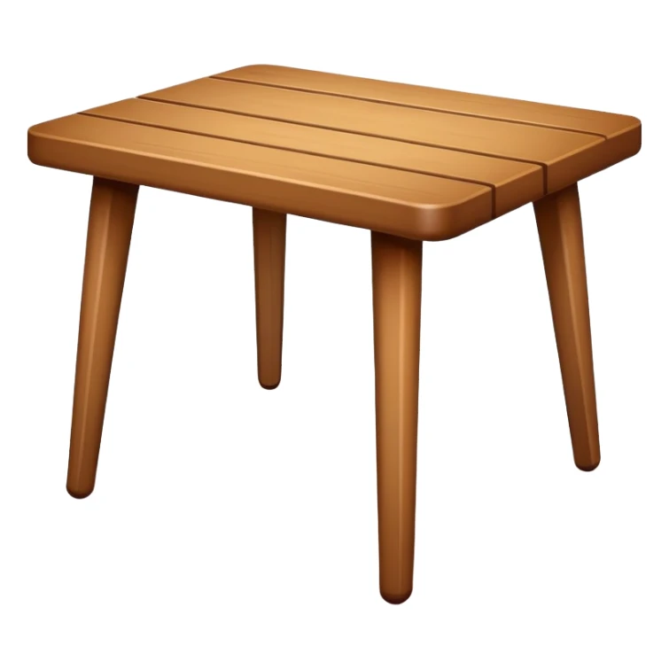 A flat, minimalistic, wooden table icon with four legs, viewed from the front, white background, no shadow, simple lines, high contrast, emoji design sticker