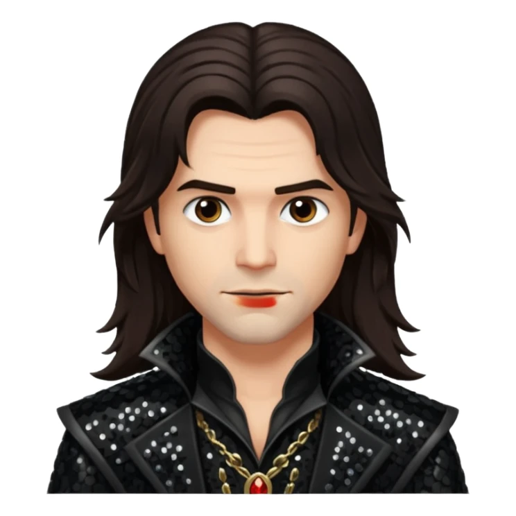 Gabriel Van Helsing from Van Helsing with long dark brown hair, black sequin outfit sticker
