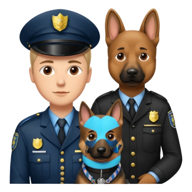 A German Shepherd sitting beside a police officer, both in focus, representing loyalty and discipline. Urban background, realistic tone, professional lighting. sticker