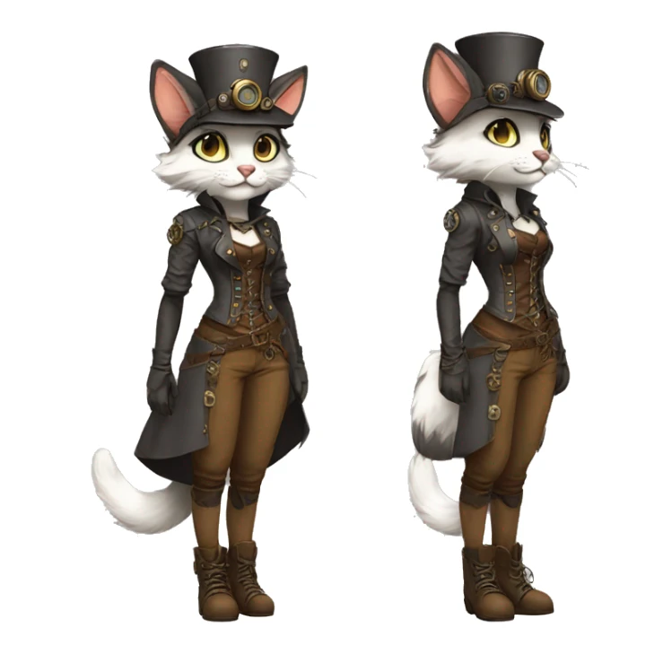 Anthro Fur-Sona feline-Fakémon with a steampunk-cap Full Body sticker