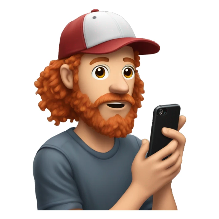 Homeless guy with medium length grizzly red hair wearing a flat bill baseball hat with lots of nose hair taking a video of himself on his phone sticker
