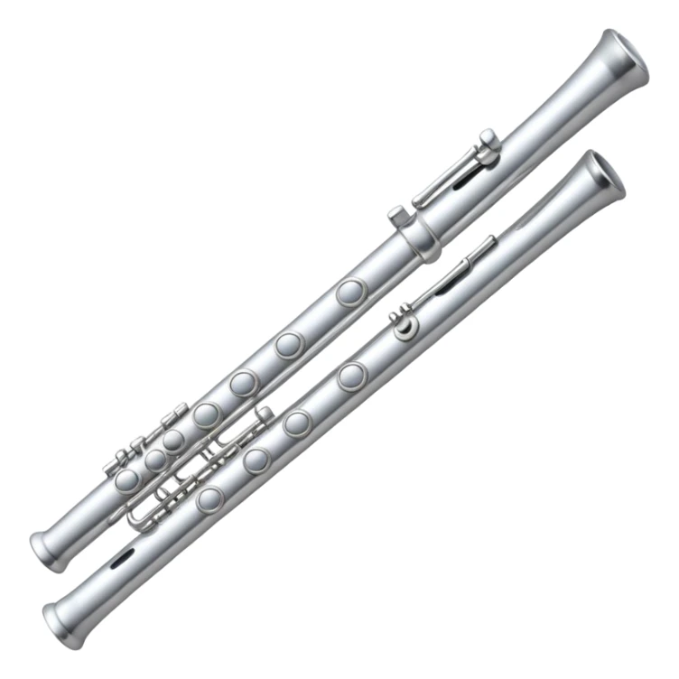 cute silver flute emoji, simplified details, big buttons, cartoonish style sticker