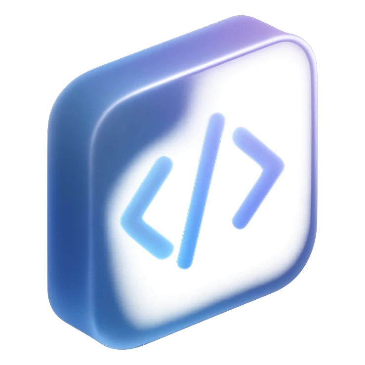 3d code icon with a fancy colorful gradient in blue and purple, matte glass style sticker