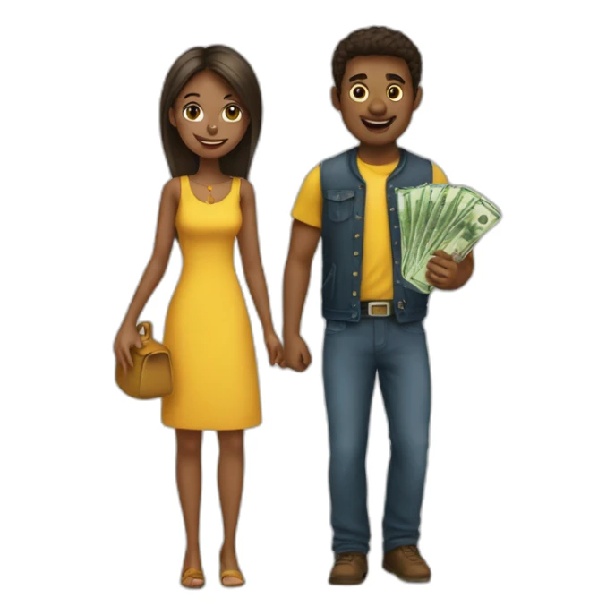 girl and guy with money sticker
