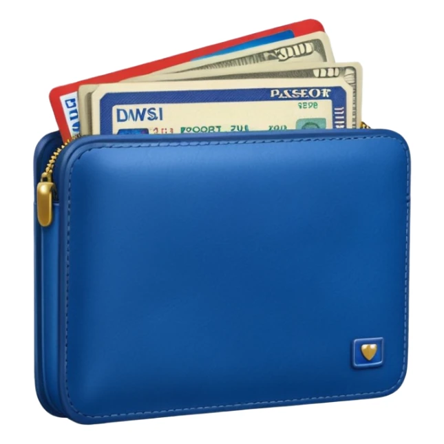 Travel lue wallet – larger, holds passport and tickets.
 sticker