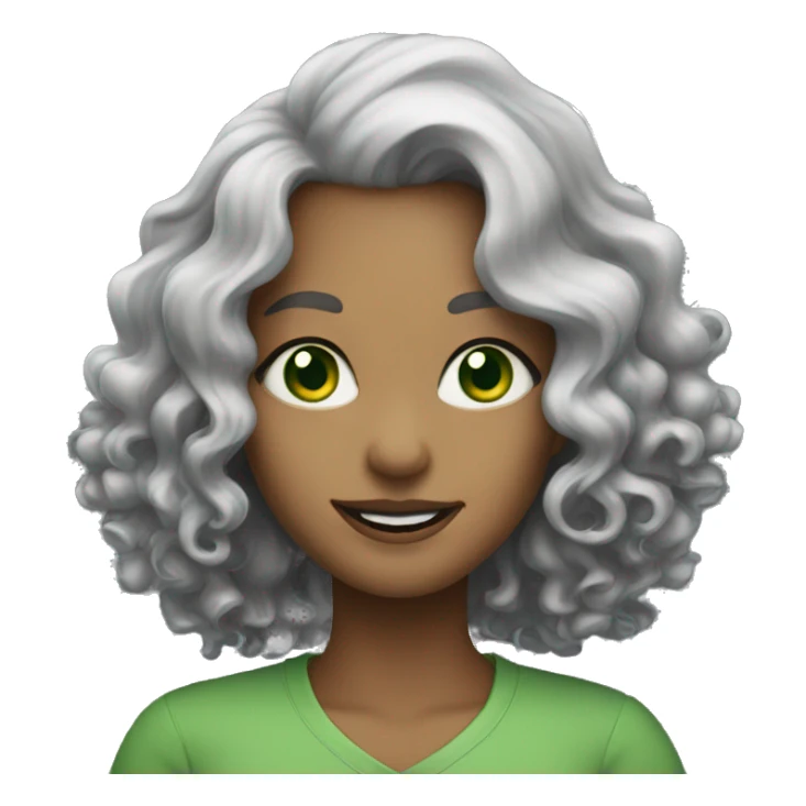 woman green eyes very long, curly grey hair smiling sticker