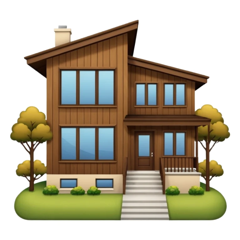 Make me a modern house with only one floor, with big windows and brown wood panel on the outside sticker