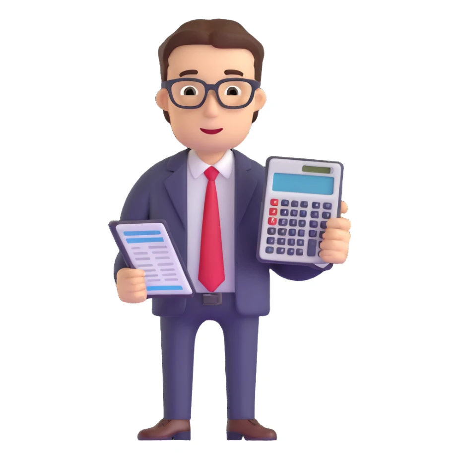 male accountant reviewing financial documents with calculator sticker