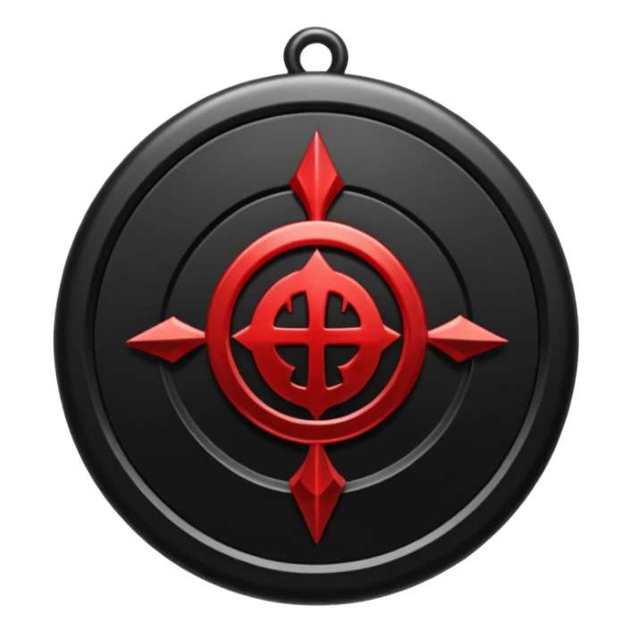 iOS sticker, dark fantasy amulet, black base, red symbol, minimal sticker