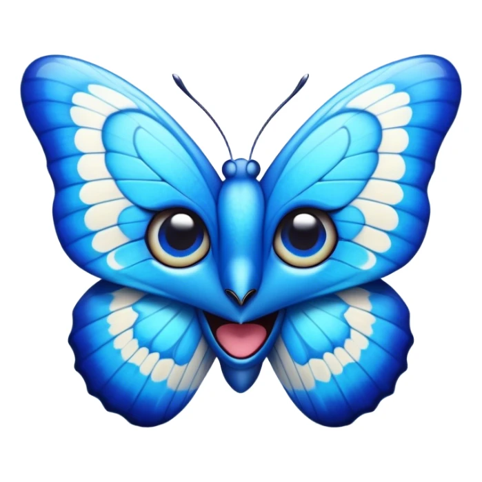 Cinematic Realistic Comical Blue Butterfly Portrait Emoji, Head tilted dramatically with an exaggeratedly amused expression, featuring striking, vividly detailed sapphire wings with playful, intricate patterns and wide, expressive eyes brimming with humorous disbelief, rendered with lifelike clarity and vibrant natural hues, high shine, dramatic yet playful, styled with an air of cheeky floral mischief, soft glowing outline, capturing the essence of a spirited and over‐the‐top blue butterfly that looks ready to flutter its way into viral fame! sticker
