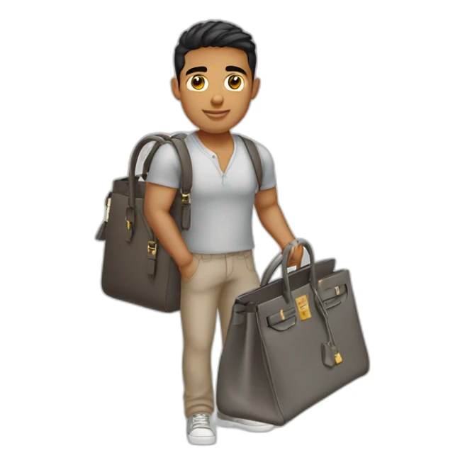 Handsome latino with a grey hermes Birkin bag sticker