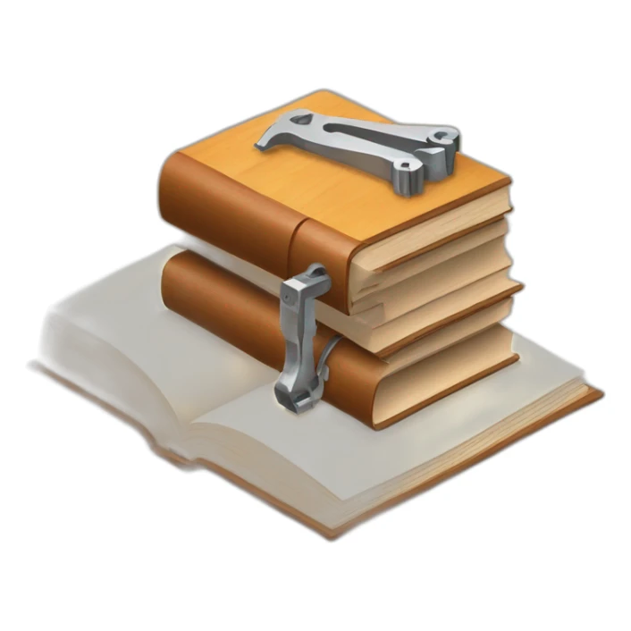 isometric thick BOOK with picture of wood, meta, welder, tools sticker