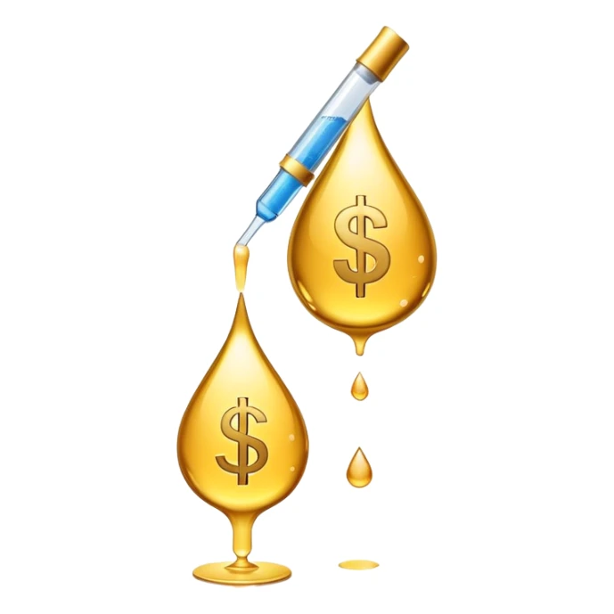 pipette positioned above a golden drop with a dollar sign inside the drop sticker