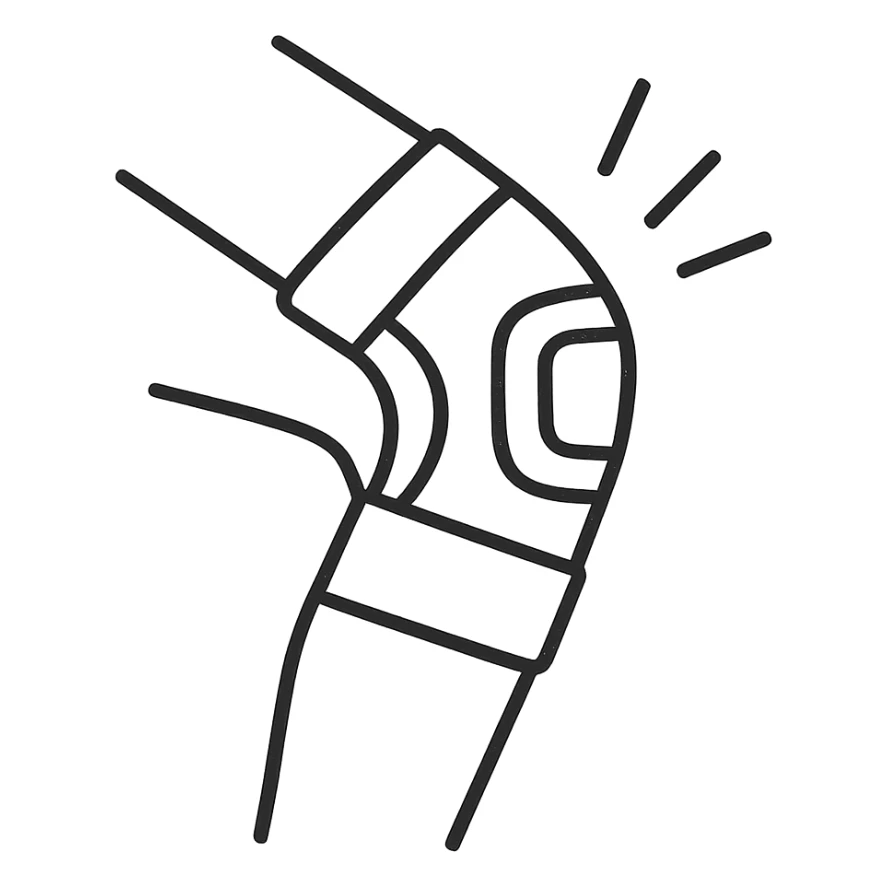 hand-drawn outlined icon of a knee with a knee brace sticker