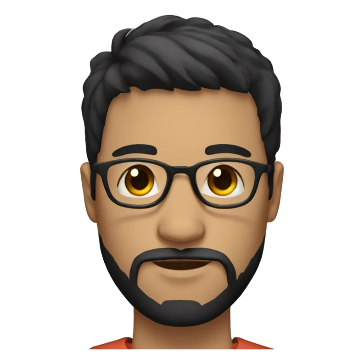 Short-haired male with black hair and beard with round face and glasses sticker