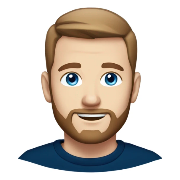 irish man blue eyes, brown short receding hair and short beard, wearing a smart navy blue jumper. sticker