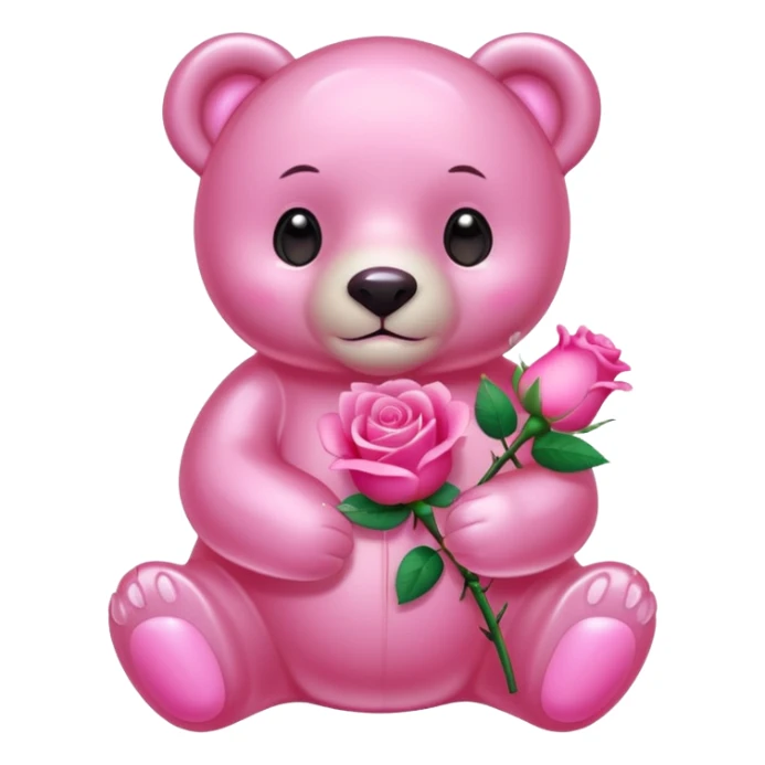 pink glass bear holding a pink rose sticker